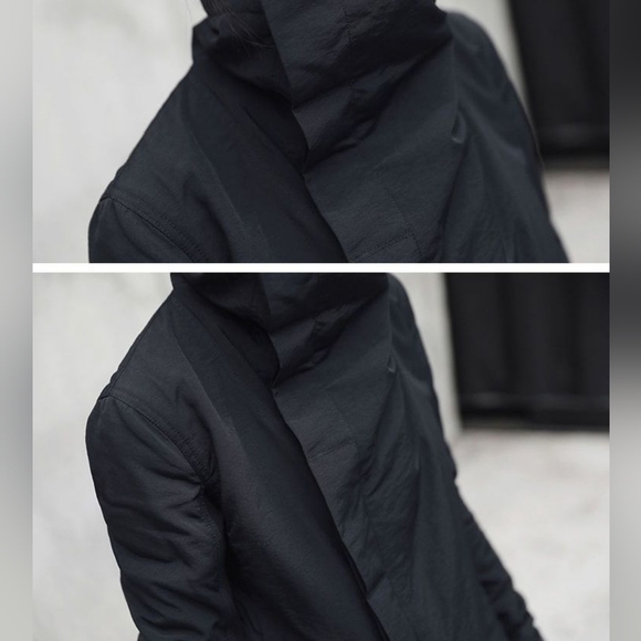 Simple Black-Turtleneck  Padded High Low Coat - Picture 10 of 16